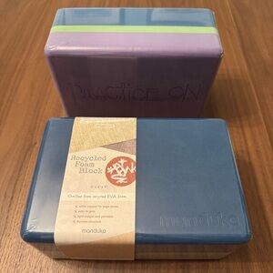 Manduka Foam Yoga Blocks, Pair (2), New in Package, Blue and Purple